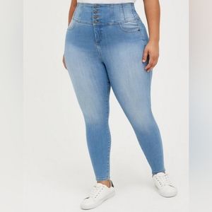 NWOT Torrid Blue Dream Corset Skinny Premium Stretch High Rise Jeans Size 18S